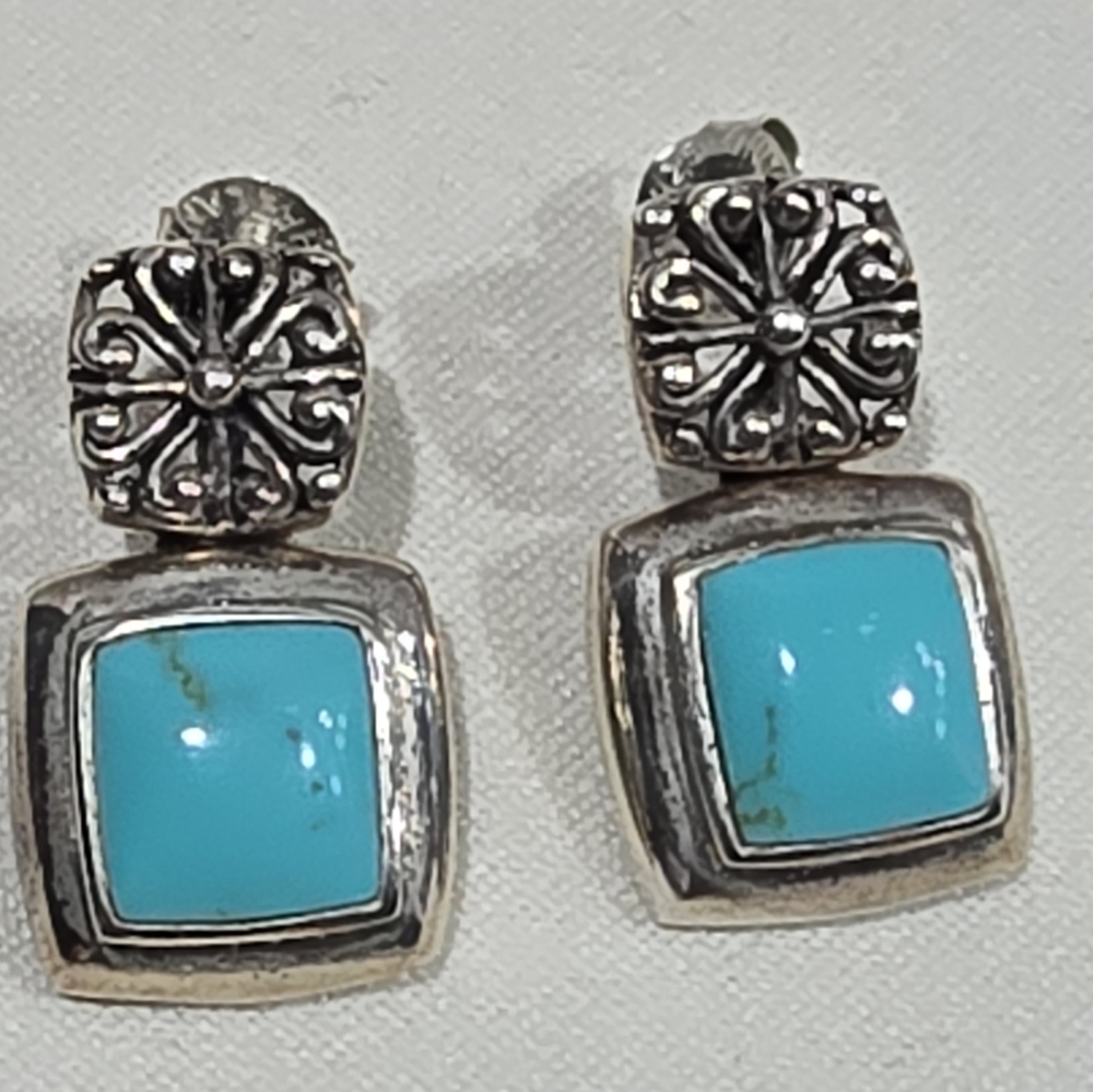 Turquoise Square 925 Sterl Silver Earrings